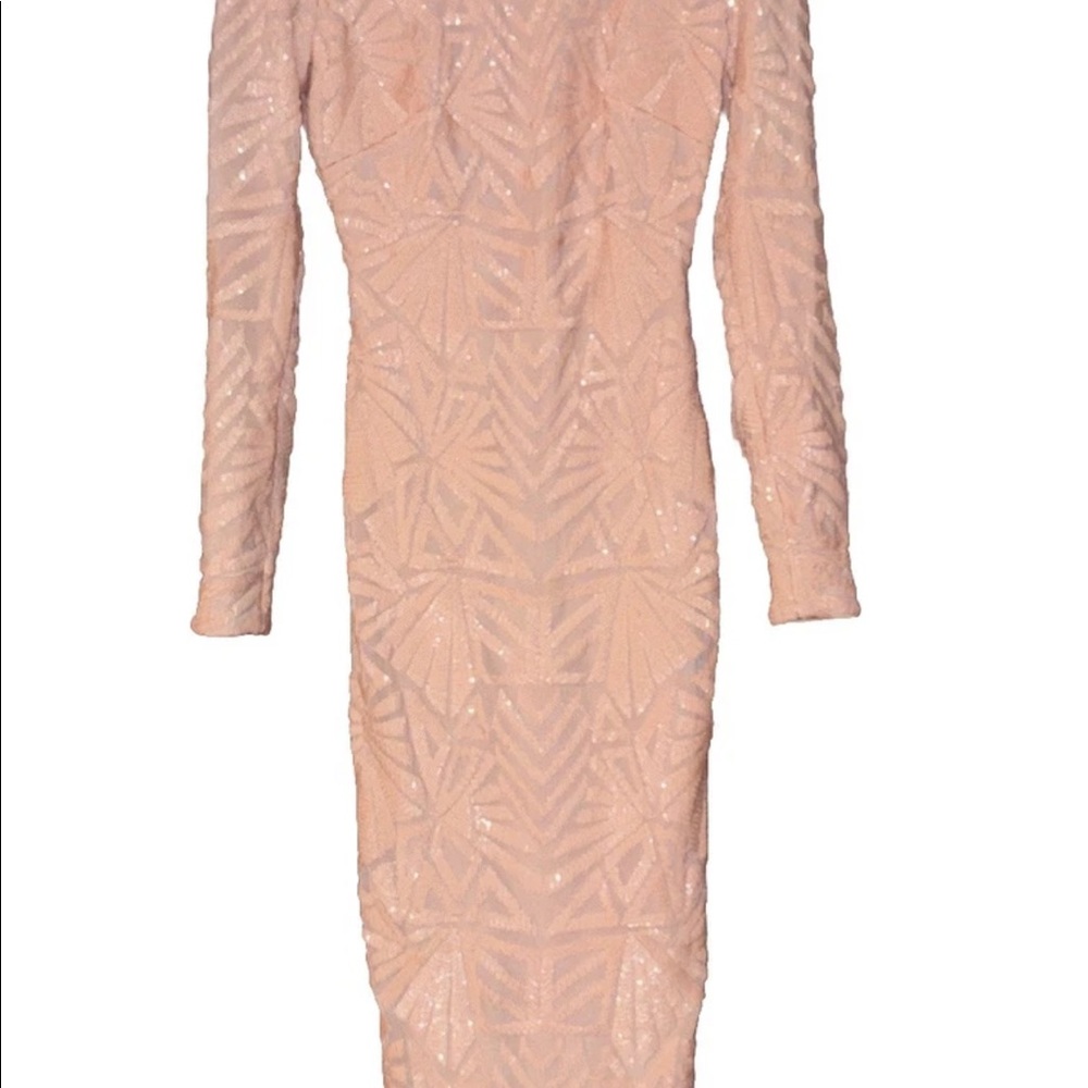 Dress the Population Emery Long Sleeve Beaded Sequin Pink Peach Gown - Size XXS